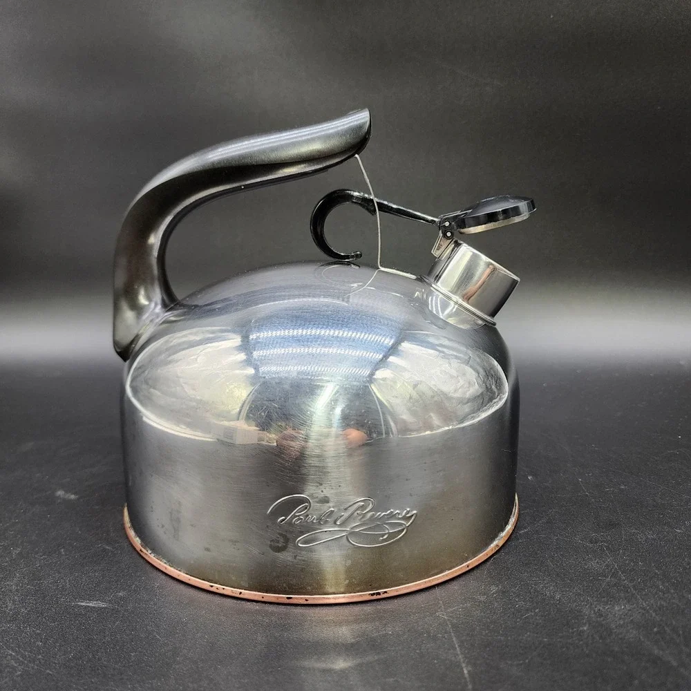 Paul Revere 2qt Silver Copper Bottom Tea Kettle Whistling Vintage MCM Kitchen